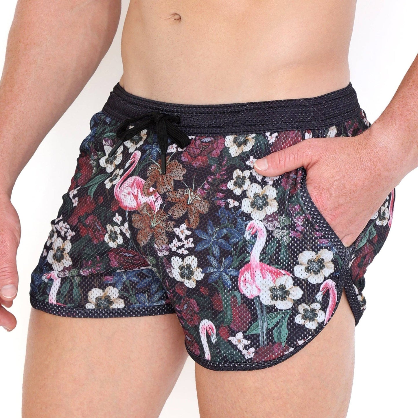SKULL & BONES FLORAL FLAMINGO MESH SWIM SHORT