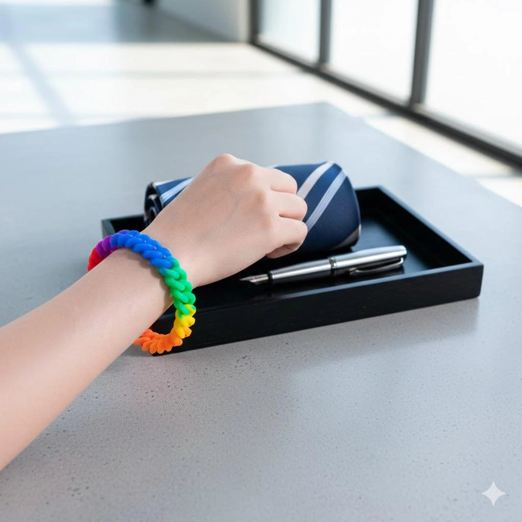 THE AWARENESS COMPANY RAINBOW CHAIN LINK RUBBER BRACELET