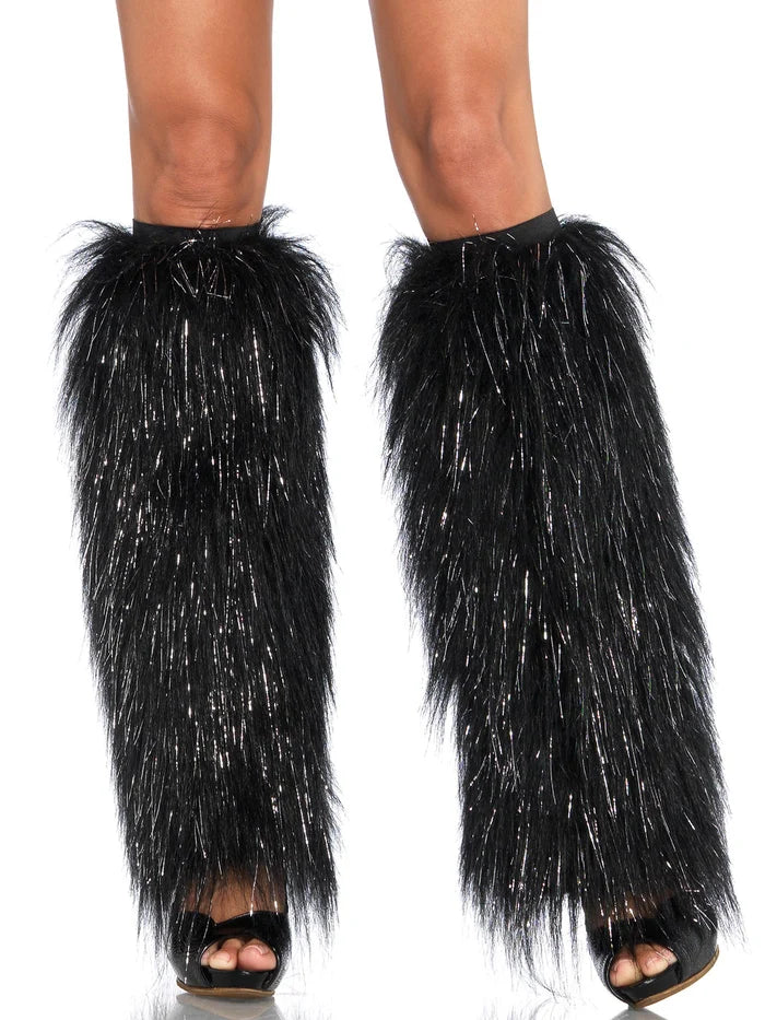 LEG AVENUE FURRY LEG WARMERS - BLACK / SILVER