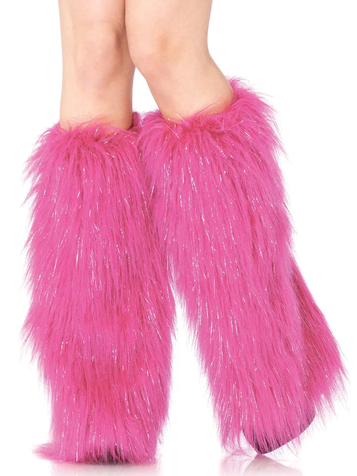 LEG AVENUE FURRY LEG WARMERS - PINK / SILVER
