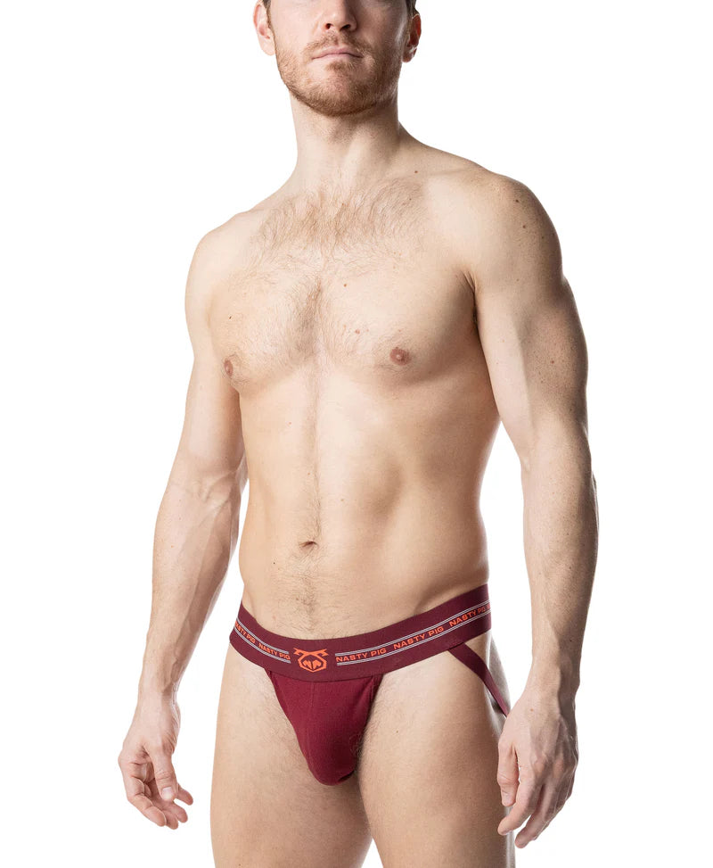 NASTY PIG CORE JOCK STRAP - BURGUNDY/ VIBRANT ORANGE