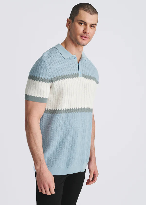 POSTMARC KNIT POLO - GLACIER/ PETROL