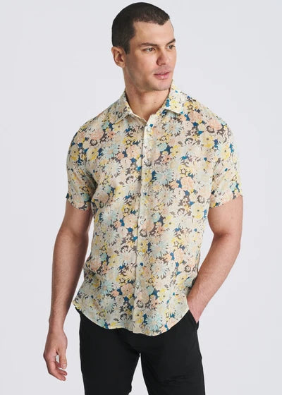 POSTMARC LIGHTWEIGHT LINEN/ TENCEL SHORT SLEEVE - YELLOW/ TEAL FLORAL