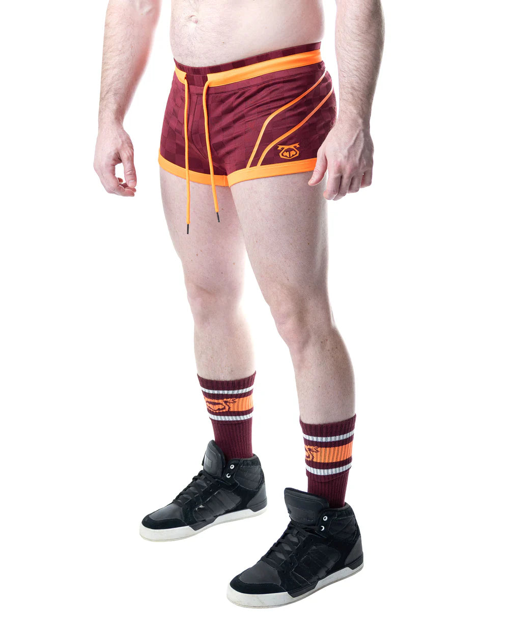 NASTY PIG RIVAL TRUNK SHORTS - BURGUNDY/ VIBRANT ORANGE