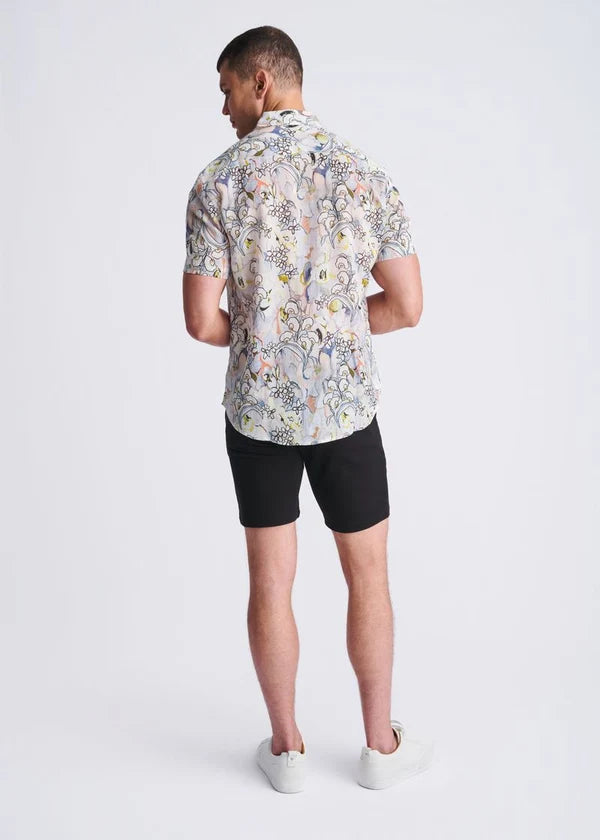 POSTMARC LINEN TINCEL SHORT SLEEVE SHIRT - ORCHID/ CORAL