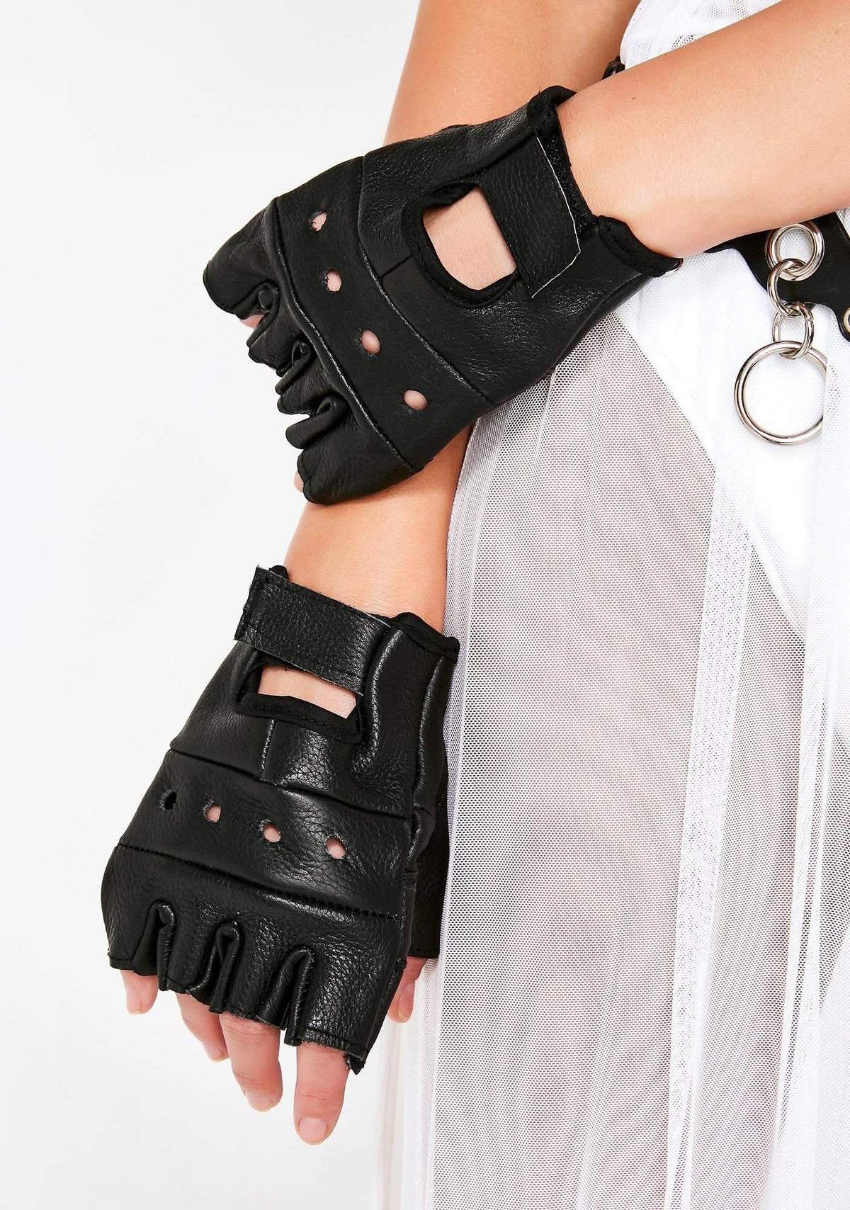 FUNK PLUS PLAIN FINGERLESS COWHIDE LEATHER GLOVES - BLACK