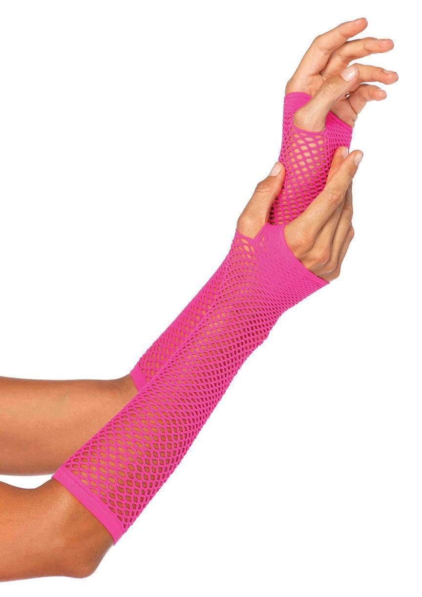 LEG AVENUE TRIANGLE NET FINGERLESS ARM WARMER GLOVES - NEON PINK