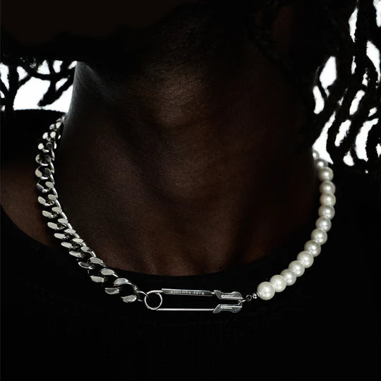 RARE ROMANCE SAFETY PIN PEARL CUBAN CHAIN