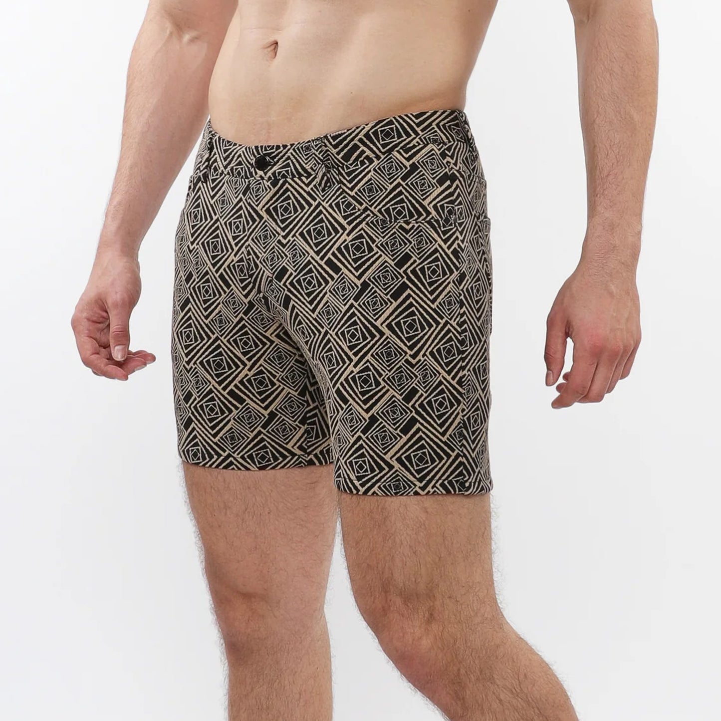 ST33LE 5” STRETCH SHORTS JACQUARD SQUARES BLACK/ KHAKI