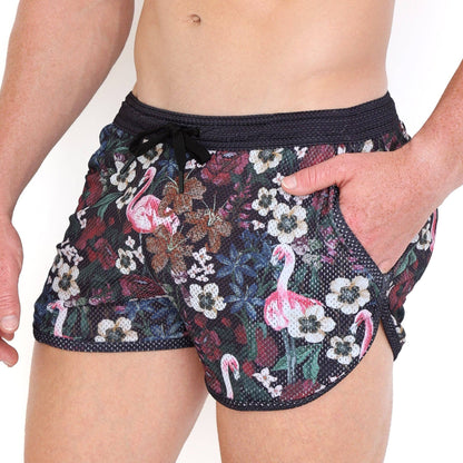 SKULL & BONES FLORAL FLAMINGO MESH SWIM SHORT