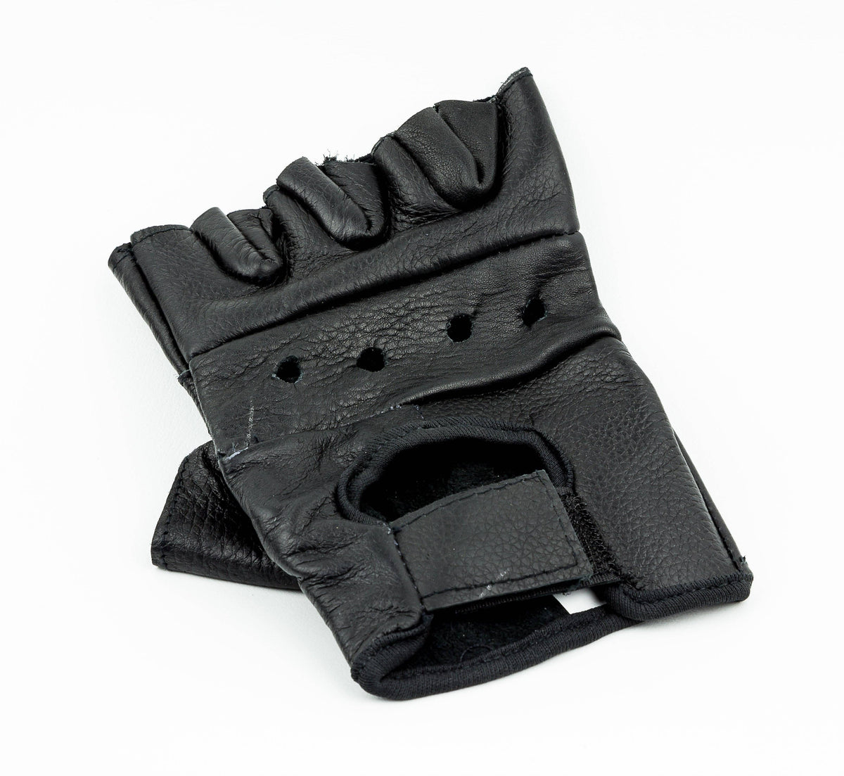 FUNK PLUS PLAIN FINGERLESS COWHIDE LEATHER GLOVES - BLACK