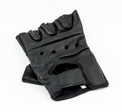 FUNK PLUS PLAIN FINGERLESS COWHIDE LEATHER GLOVES - BLACK