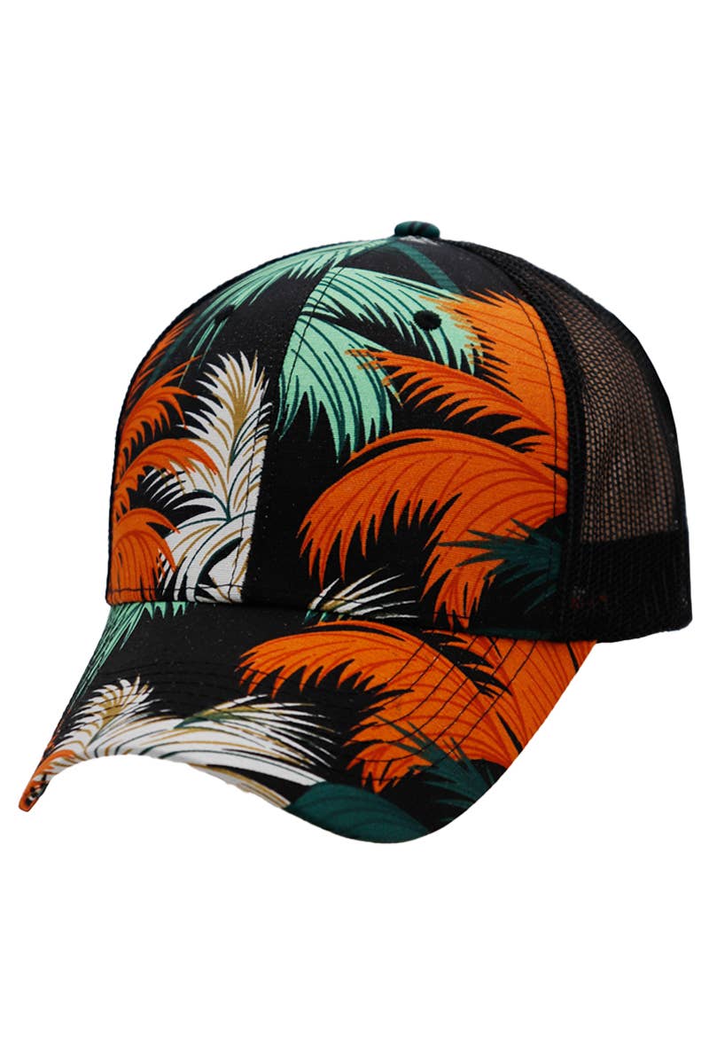 CAP ZONE TROPICAL PALM LEAF MESH SNAP BACK
