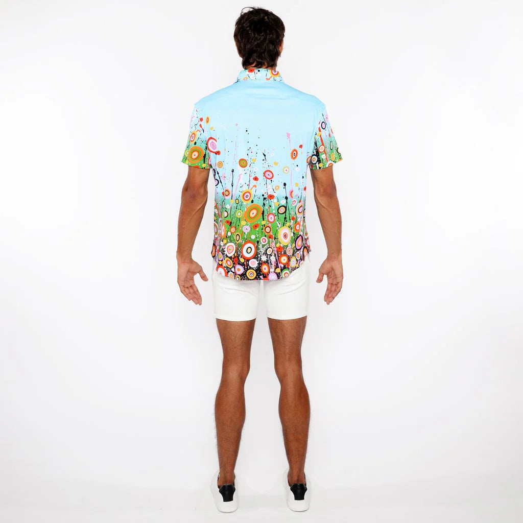 ST33LE CIRCLE BURSTS PRINT SHORT SLEEVE - SKY/ MULTI