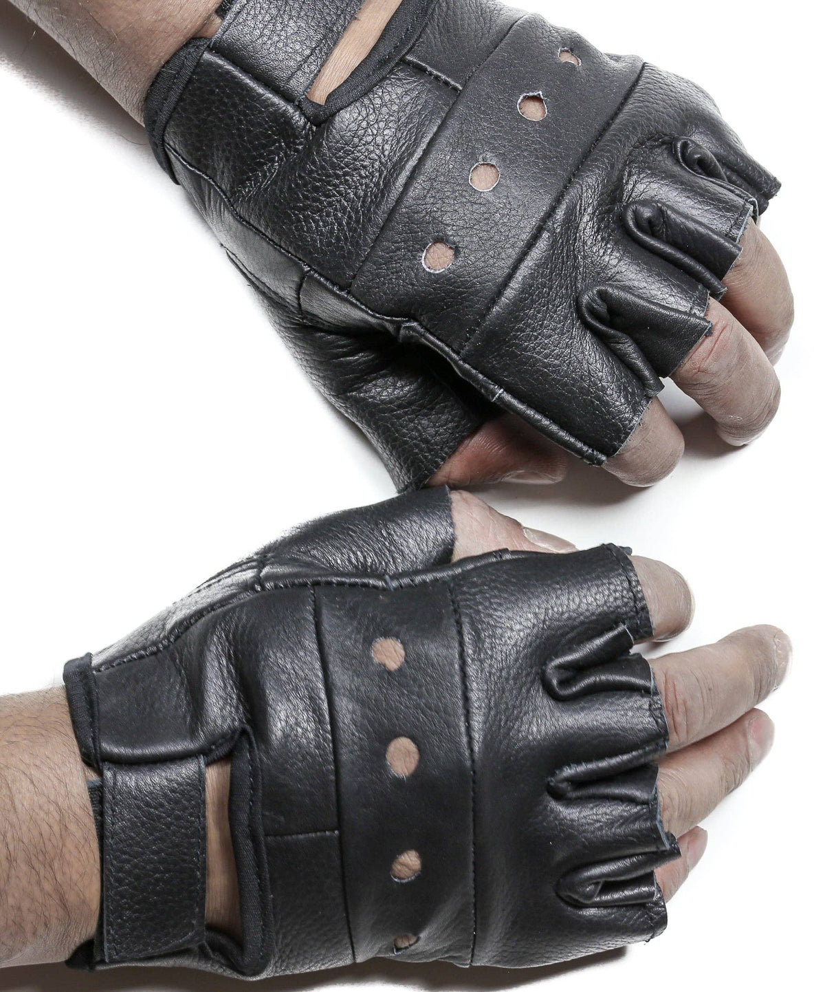 FUNK PLUS PLAIN FINGERLESS COWHIDE LEATHER GLOVES - BLACK