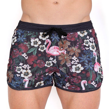 SKULL & BONES FLORAL FLAMINGO MESH SWIM SHORT