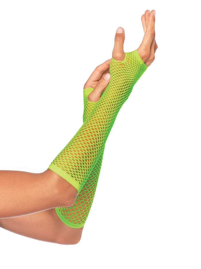 LEG AVENUE TRIANGLE NET FINGERLESS ARM WARMER GLOVES - NEON GREEN