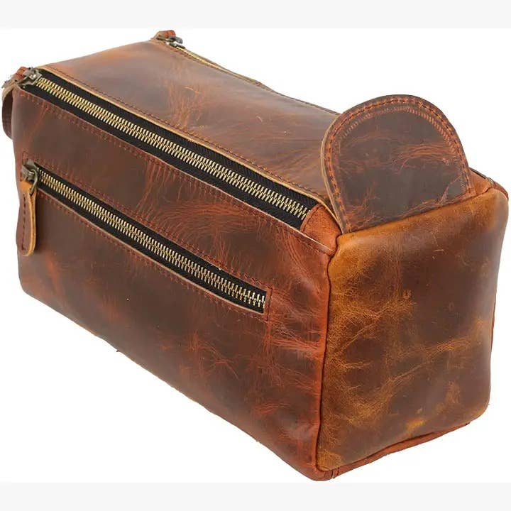 Tuzech Handmade Vintage Leather Toiletry Bag – Dark Brown