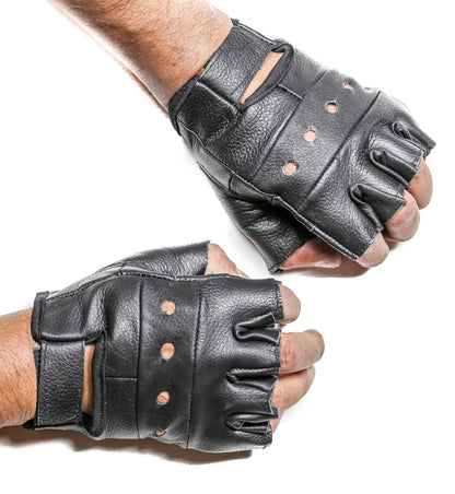 FUNK PLUS PLAIN FINGERLESS COWHIDE LEATHER GLOVES - BLACK