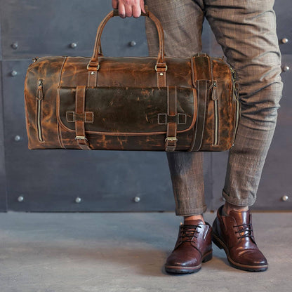 20" Brown Leather Duffel Bag Handmade Unisex Travel Bag