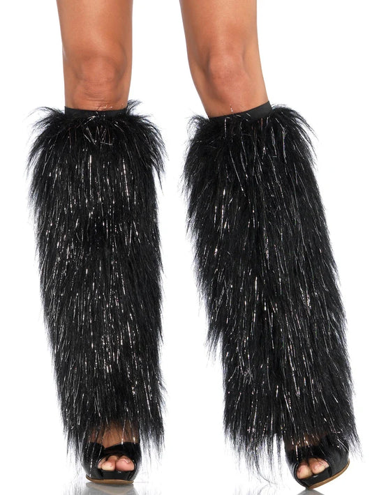 LEG AVENUE FURRY LEG WARMERS - BLACK / SILVER