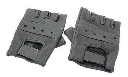 FUNK PLUS PLAIN FINGERLESS COWHIDE LEATHER GLOVES - BLACK