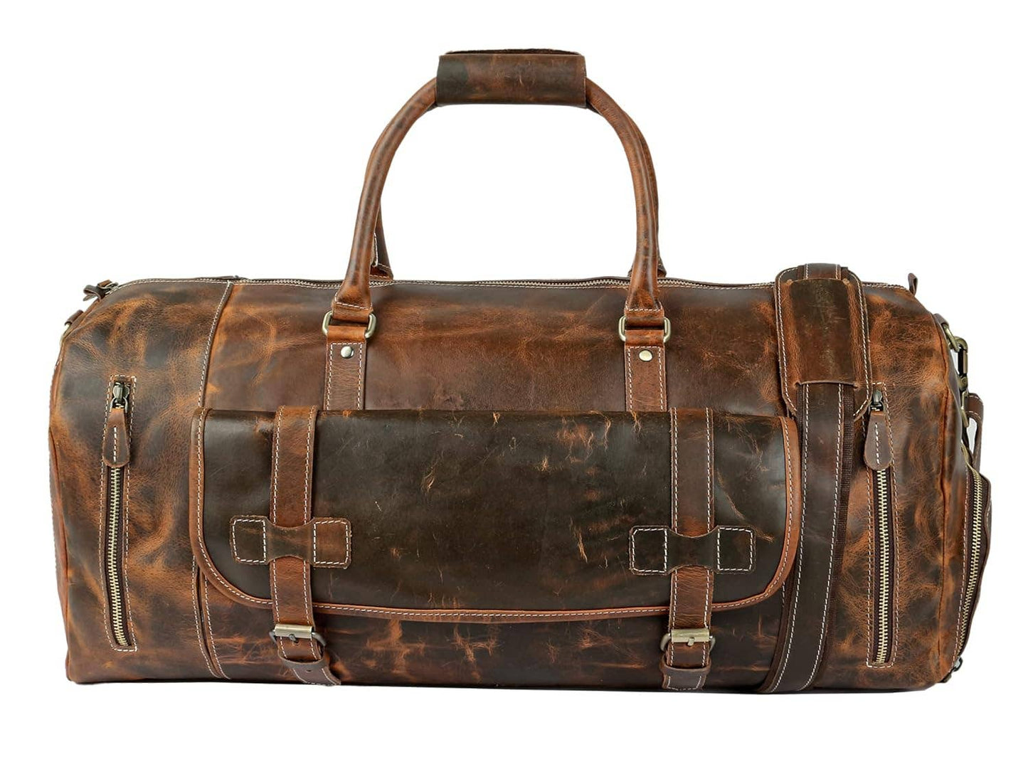 20" Brown Leather Duffel Bag Handmade Unisex Travel Bag