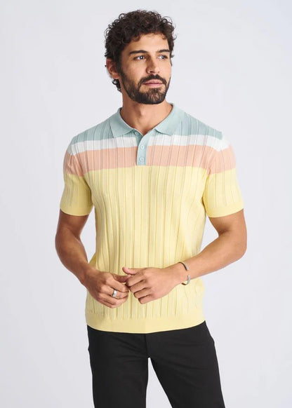 POSTMARC COLOR BLOCK KNIT POLO - YOLK/ STALK