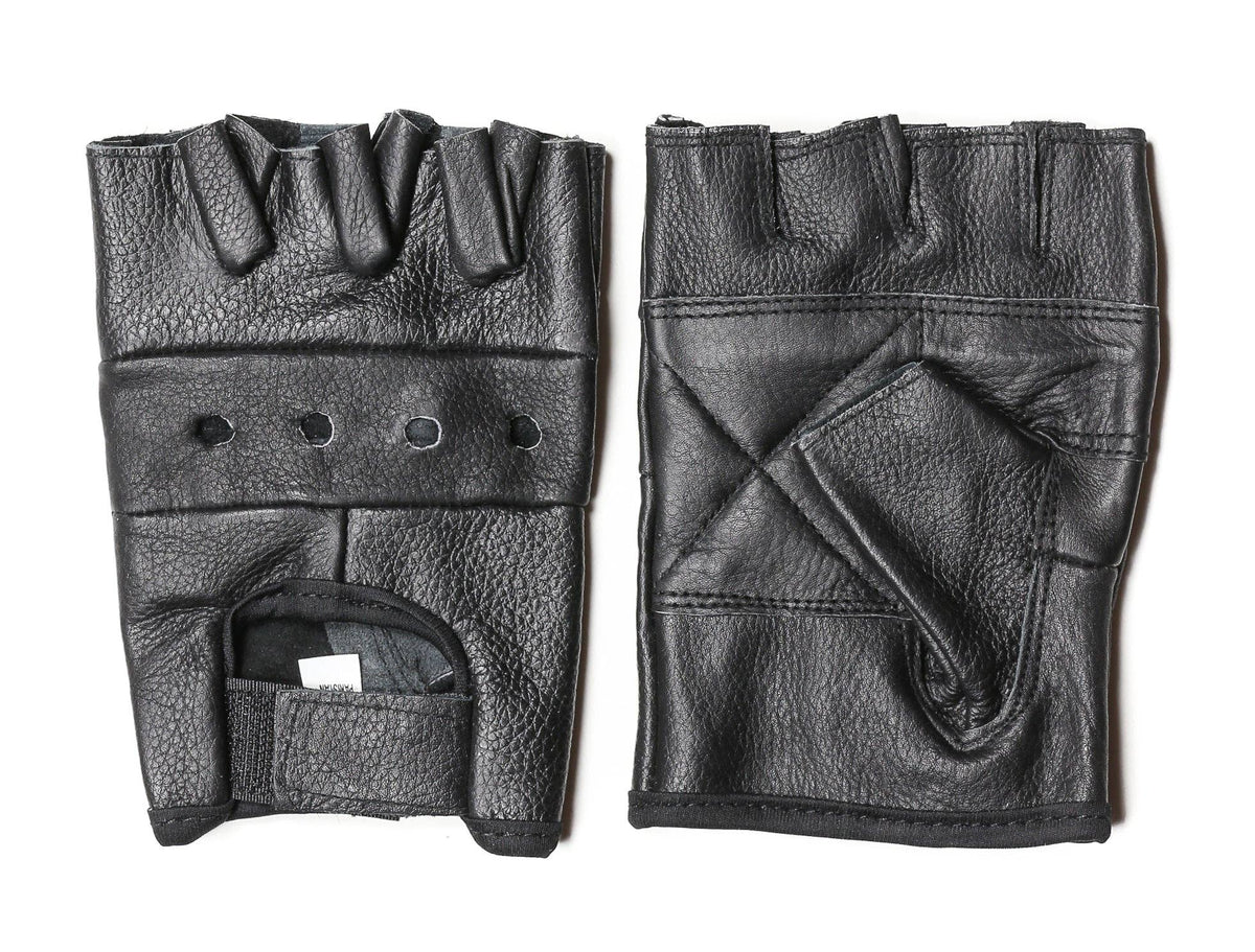 FUNK PLUS PLAIN FINGERLESS COWHIDE LEATHER GLOVES - BLACK