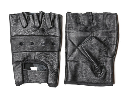 FUNK PLUS PLAIN FINGERLESS COWHIDE LEATHER GLOVES - BLACK