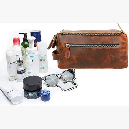 Tuzech Handmade Vintage Leather Toiletry Bag – Dark Brown