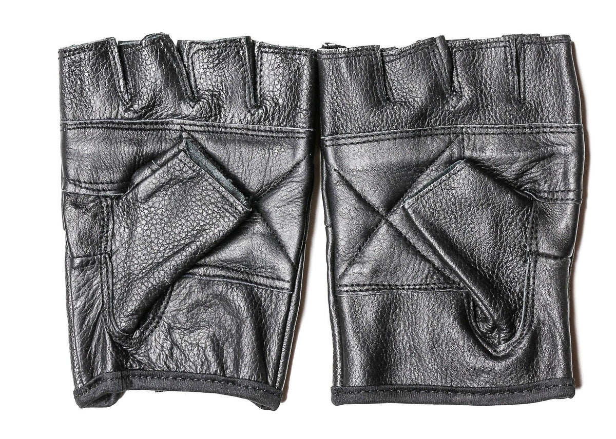 FUNK PLUS PLAIN FINGERLESS COWHIDE LEATHER GLOVES - BLACK