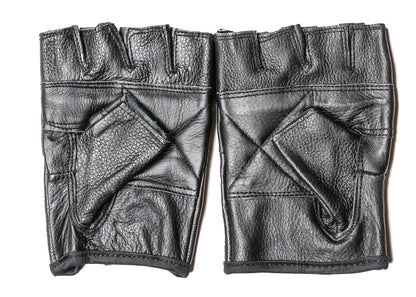 FUNK PLUS PLAIN FINGERLESS COWHIDE LEATHER GLOVES - BLACK