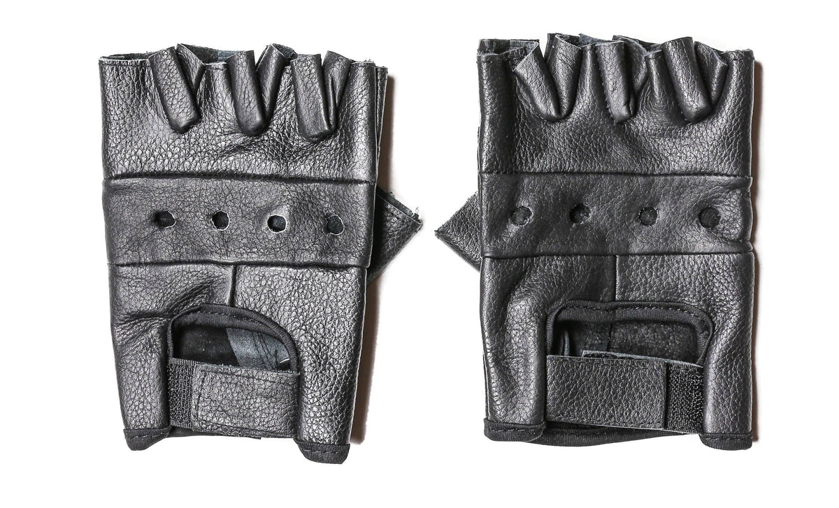 FUNK PLUS PLAIN FINGERLESS COWHIDE LEATHER GLOVES - BLACK