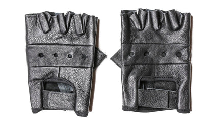 FUNK PLUS PLAIN FINGERLESS COWHIDE LEATHER GLOVES - BLACK