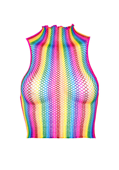 LEG AVENUE RAINBOW NET HIGH NECK CROP TOP ONE SIZE