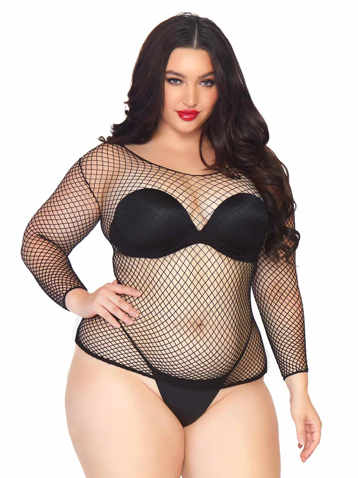 LEG AVENUE SPANDEX LONG SLEEVED INDISTRIAL NET SHIRT - BLACK