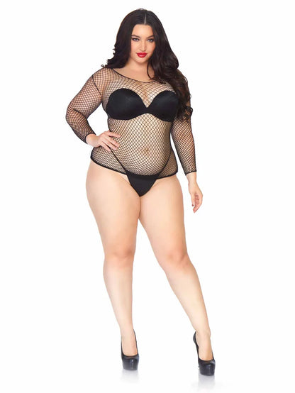 LEG AVENUE SPANDEX LONG SLEEVED INDISTRIAL NET SHIRT - BLACK