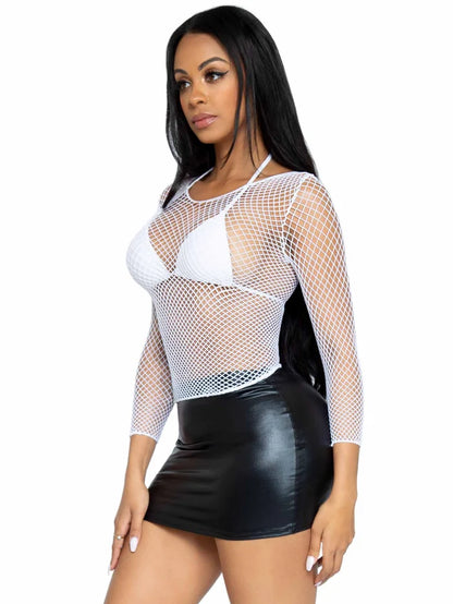 LEG AVENUE SPANDEX LONG SLEEVED INDISTRIAL NET SHIRT - WHITE