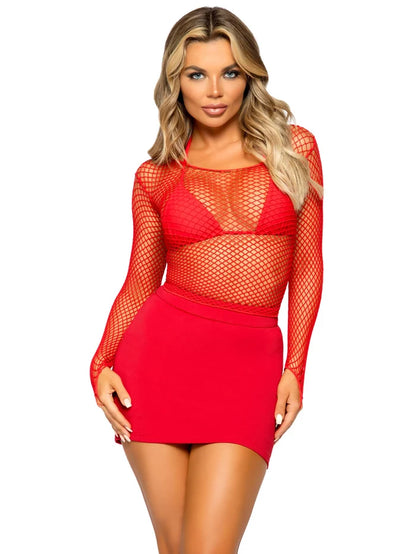 LEG AVENUE SPANDEX LONG SLEEVED INDISTRIAL NET SHIRT - RED