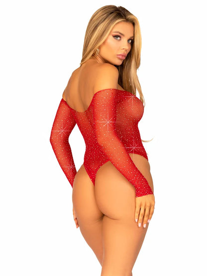 LEG AVENUE RHINESTONE SNAP CROTCH BODYSUIT - RED