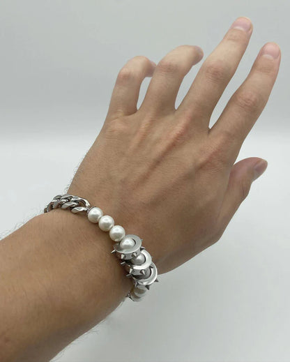 RARE ROMANCE MICRO SPIKE PEARL BRACELET SILVER