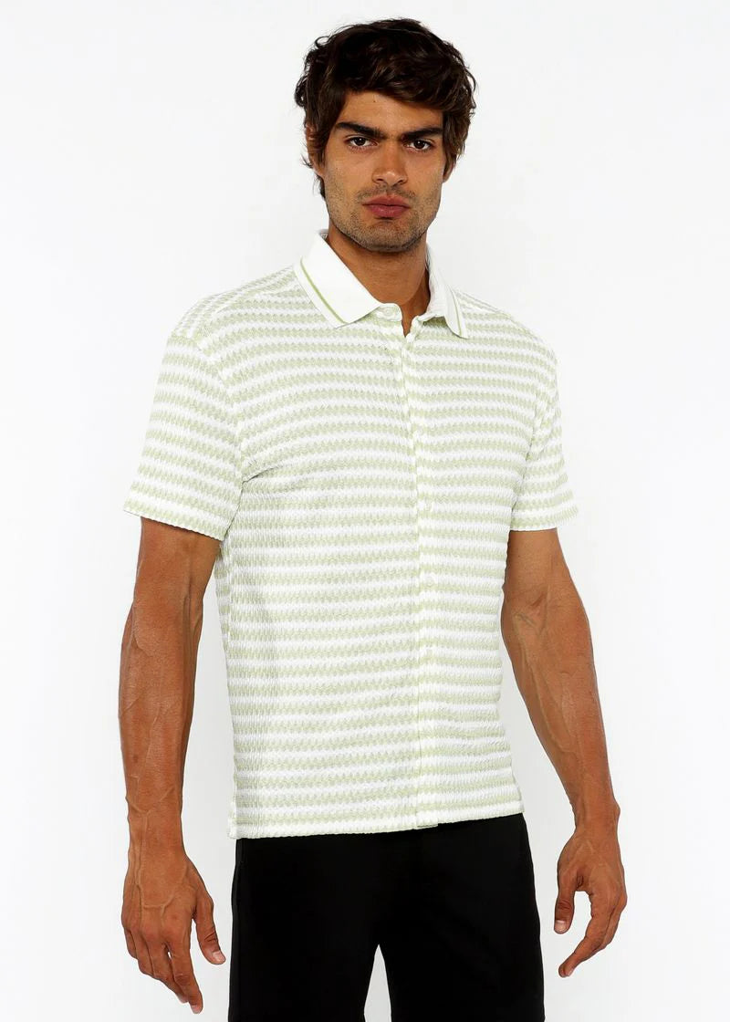 ST33LE BUTTON DOWN ZIG ZAG STRIPES SPEARMINT WHITE