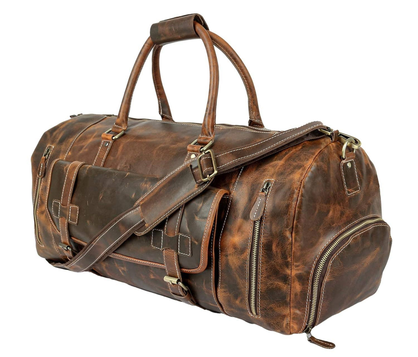 20" Brown Leather Duffel Bag Handmade Unisex Travel Bag