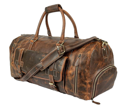 20" Brown Leather Duffel Bag Handmade Unisex Travel Bag