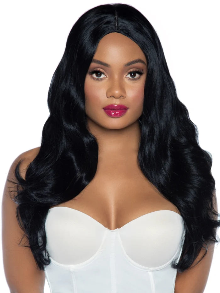LEG AVENUE 27" LONG WAVY CENTER PART WIG - BLACK