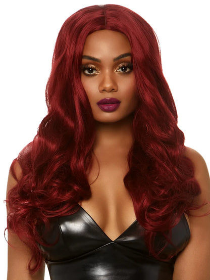 LEG AVENUE 27" LONG WAVY CENTER PART WIG - BURGUNDY