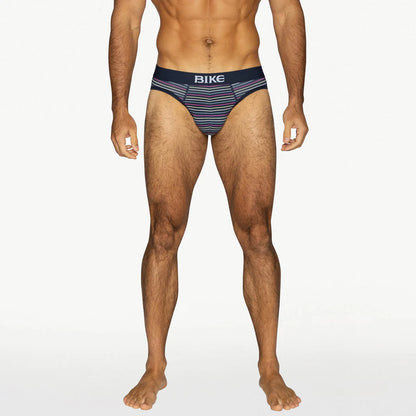 BIKE MICRO STRIPE STRETCH COTTON BRIEF - NAVY