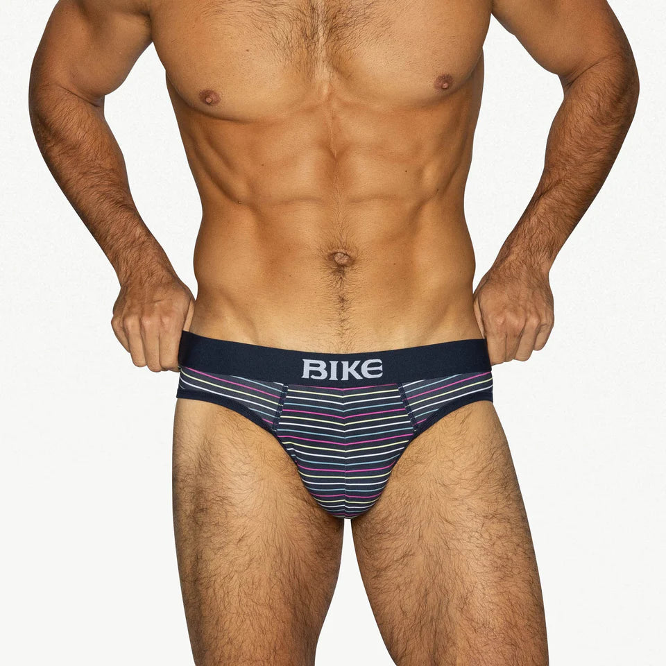 BIKE MICRO STRIPE STRETCH COTTON BRIEF - NAVY