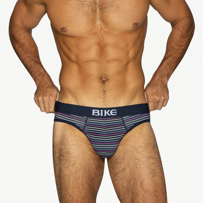 BIKE MICRO STRIPE STRETCH COTTON BRIEF - NAVY